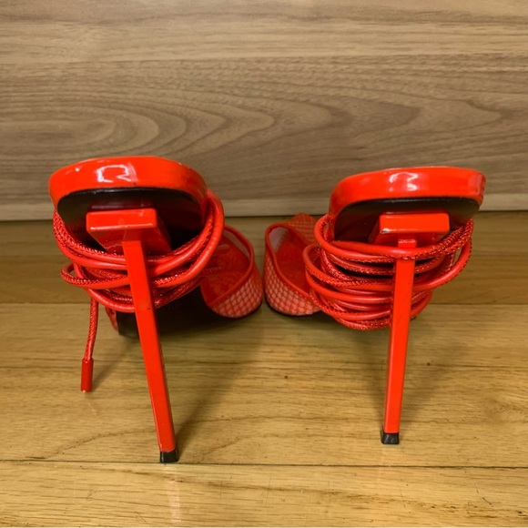 Jessica Rich Women's Exotic Red Strap Lace Up Pointy High Heels - Size 36 - Picture 4 of 12